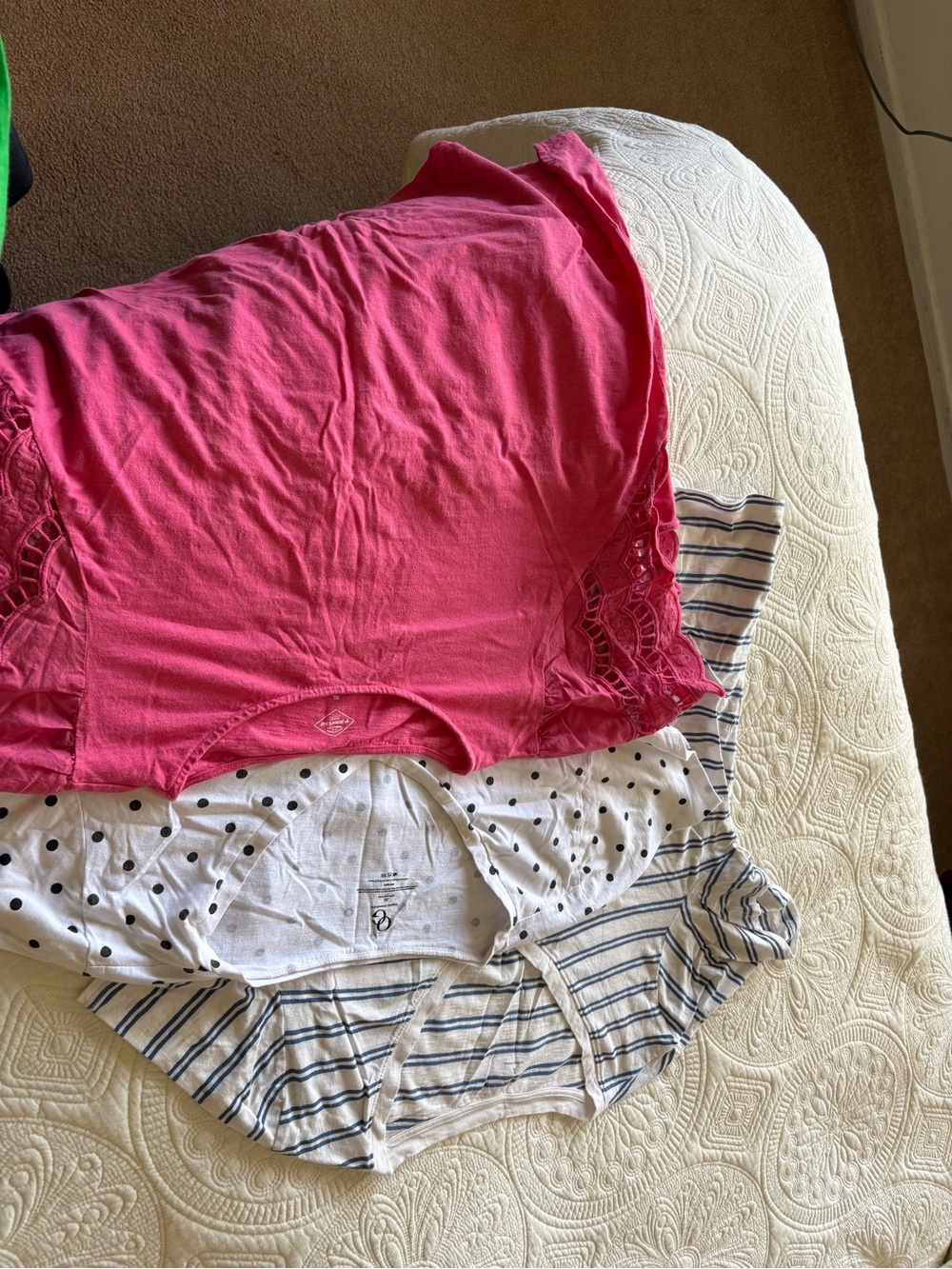 3 St. John's Bay XL Hot Pink/black & white polka-dot/blue-striped cotton Tees.